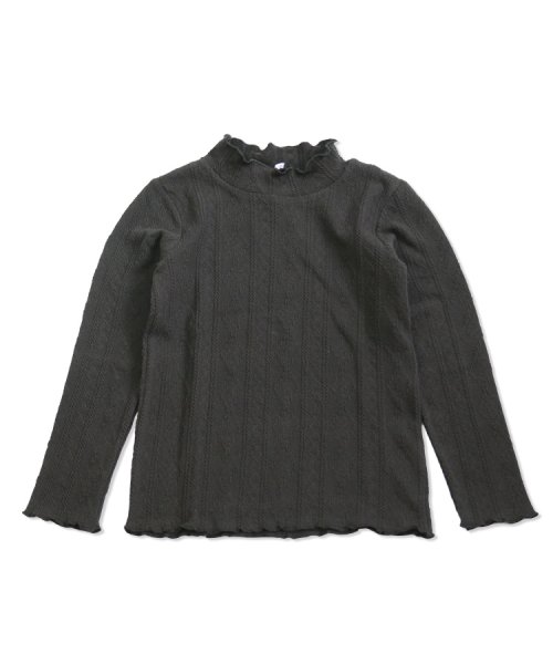 chil2(チルツー)/《全10色》アラン編み模様長袖ハイネックTシャツ/ブラック