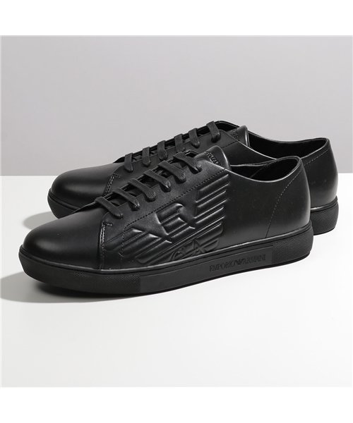 セール Emporio Armani エンポリオアルマーニ X4x238 Xf332 Black エンボスロゴ スニーカー レザー シューズ 靴 メンズ エンポリオアルマーニ Emporio Armani Magaseek