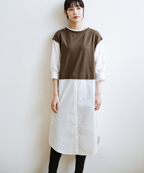 セール 迷わず今っぽコーデ完成 １枚着るだけでベストを重ね着したみたいなシャツワンピース ハコ Haco Magaseek