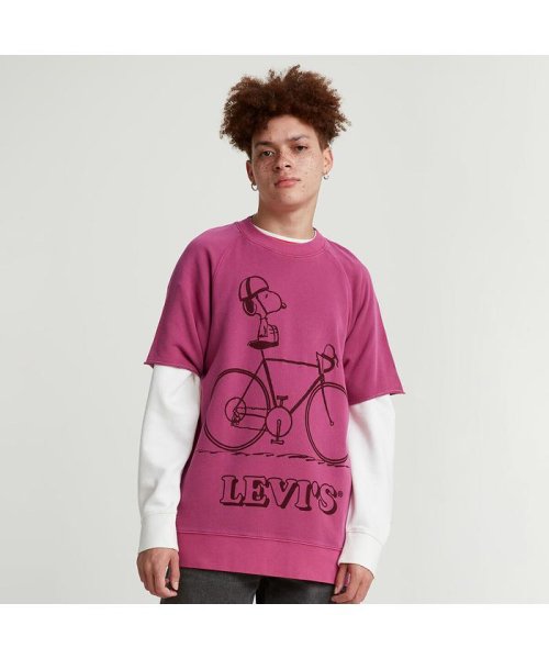 Levi's(リーバイス)/クルーネックカットオフTシャツ Cycling Snoopy Fuschia Red/REDS