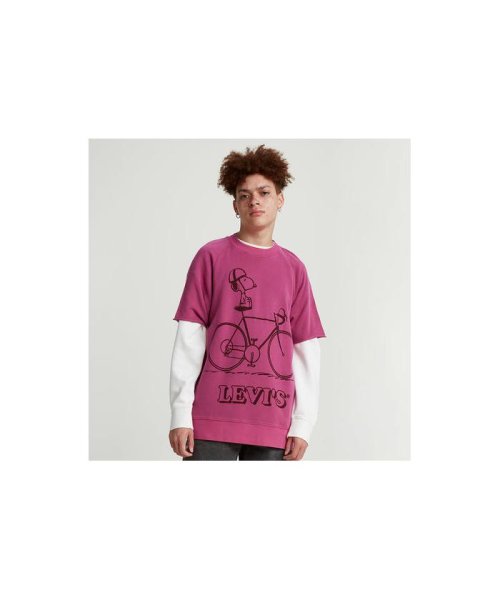 Levi's(リーバイス)/クルーネックカットオフTシャツ Cycling Snoopy Fuschia Red/REDS