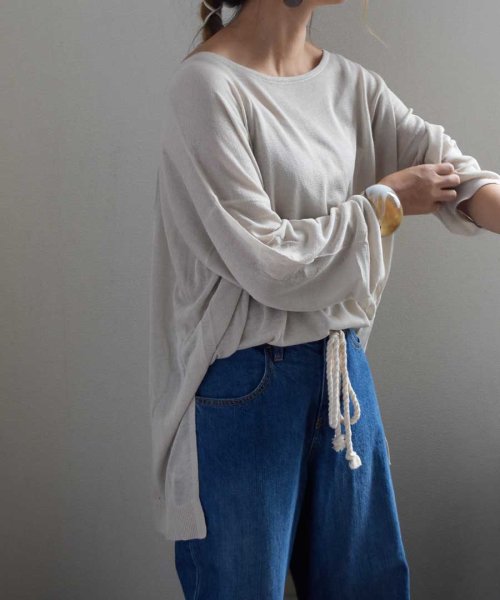 ARGO TOKYO(アルゴトウキョウ)/Linen touch Sheer Knit Top（with camisole）25072/ベージュ