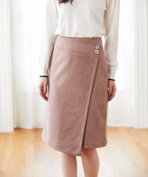 tocco closet(トッコクローゼット)/フラワービジュー付きスエードラップタイトスカート/PINKBROWN