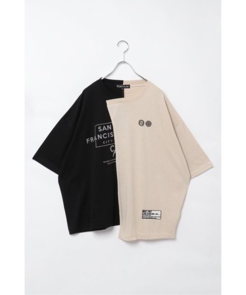 VENCE　EXCHANGE(ヴァンス　エクスチェンジ)/バイカラーリメイクビッグTシャツ/ベージュ