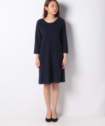 BENETTON (women)(ベネトン（レディース）)/センター切り替え7分袖クルーネックニットワンピース/ネイビー