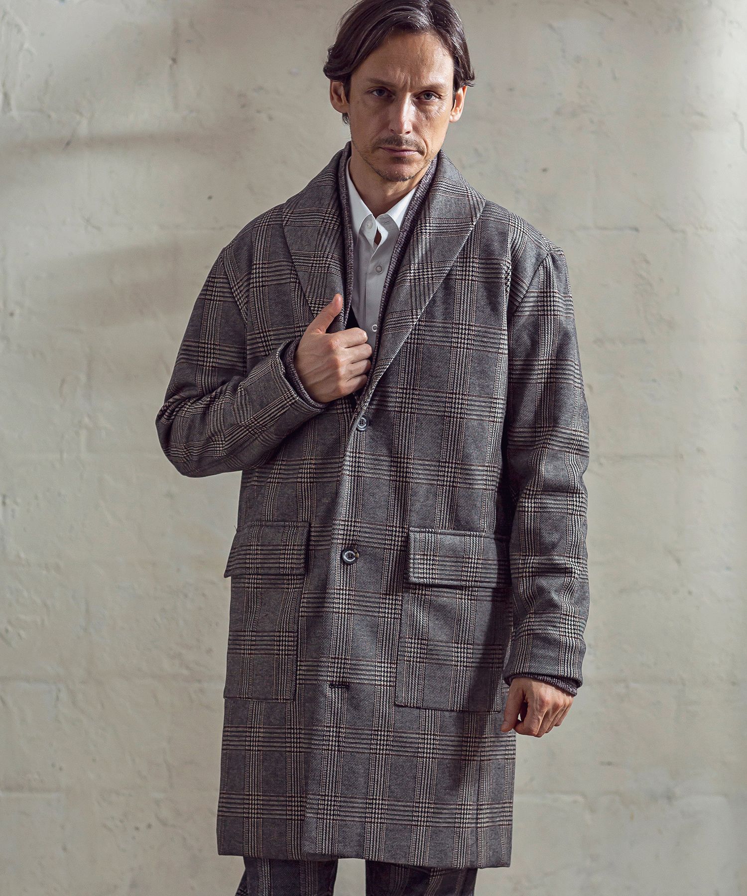 グレンチェックショールカラーコート(503465072)｜HANKYU MEN'S