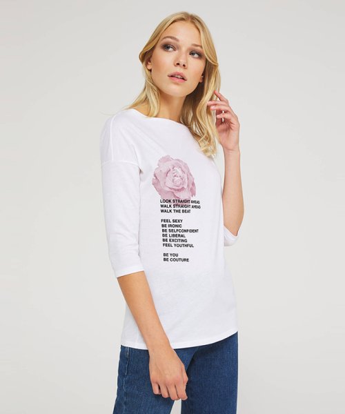 セール プリントボートネック7分袖tシャツ カットソー シスレー レディス Sisley Magaseek セール プリントボートネック7分袖tシャツ カットソー シスレー レディス Sisley Magaseek