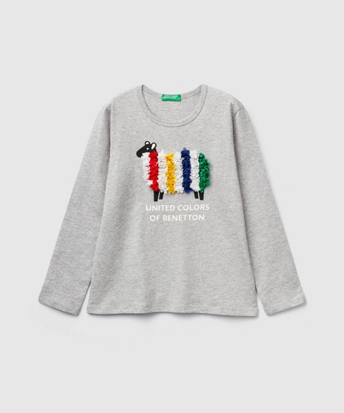 BENETTON (UNITED COLORS OF BENETTON GIRLS)(ユナイテッド　カラーズ　オブ　ベネトン　ガールズ)/フラワーモチーフTシャツ・カットソー/グレー