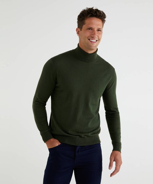 BENETTON (mens)(ベネトン（メンズ）)/ストレッチコットンタートルネックニット・セーター/グリーン