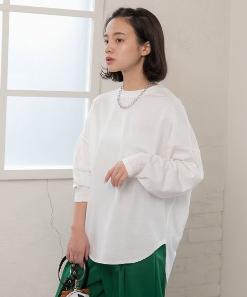セール チュニックロングtシャツ ラウンドスリット 長袖 クルーネック 重ね着 オーバーサイズ チュニック トップス ルームウエア レディース アドティエ Ad Thie Magaseek