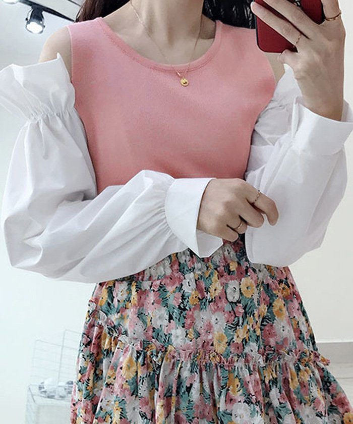 セール ニット 肩出し フリル セーター パフスリーブ カットソー セクシー ボリューム袖 きれいめ トップス ギャザー ミニミニストア Miniministore Magaseek