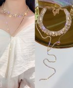 25%OFF！＜マガシーク＞ ショッピングゴー ネックレス ラインストーン チェーン キラキラ シルバー アクセサリー 結婚式 レディース ゴールド フリーサイズ shoppinggo】 タイムセール開催中】