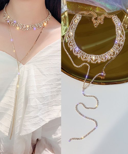 セール ネックレス ラインストーン チェーン キラキラ シルバー アクセサリー 結婚式 ショッピングゴー Shoppinggo Magaseek