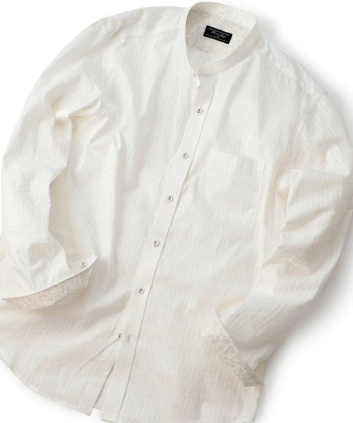 Men's Bigi(メンズビギ)/ストライプ ストレッチバンドカラーシャツ/ホワイト