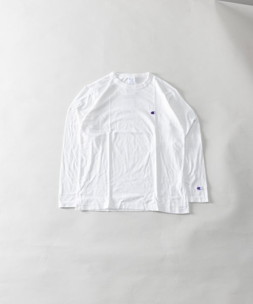 Nylaus(ナイラス)/Champion C3－P401 ワンポイントロゴ刺繍 ロングスリーブ Tシャツ/ホワイト