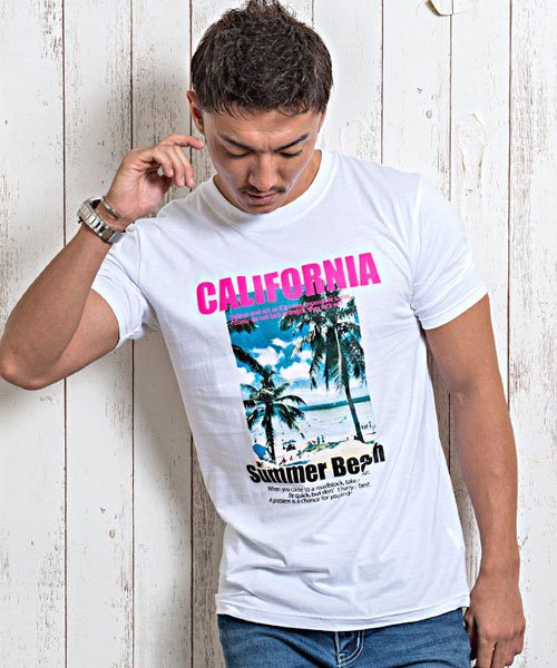 ＜マガシーク＞ シルバーバレット CavariAビーチグラフィックプリントクルーネック半袖Tシャツ メンズ ホワイト 44（M） SILVER BULLET】