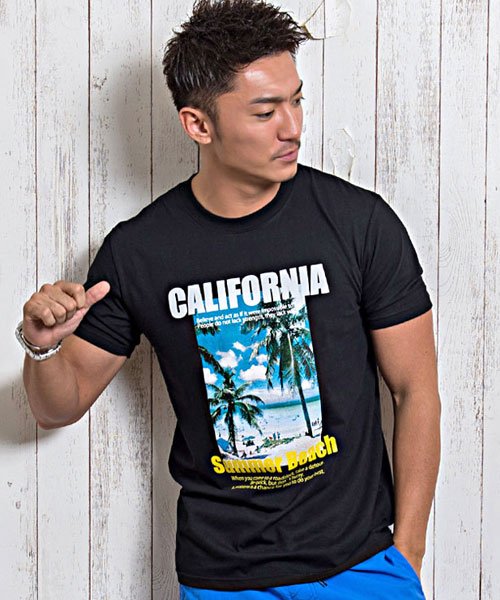 ＜マガシーク＞ シルバーバレット CavariAビーチグラフィックプリントクルーネック半袖Tシャツ メンズ ブラック 44（M） SILVER BULLET】