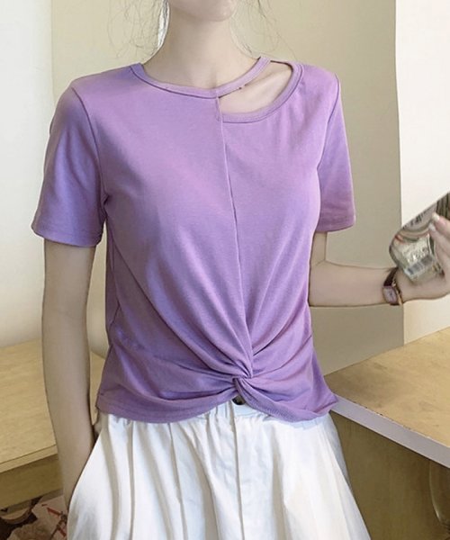 セール トップス へそ出し ショート丈 Tシャツ レディース 肩出し カットソー フロントクロス 大人可愛い ミニミニストア Miniministore Magaseek