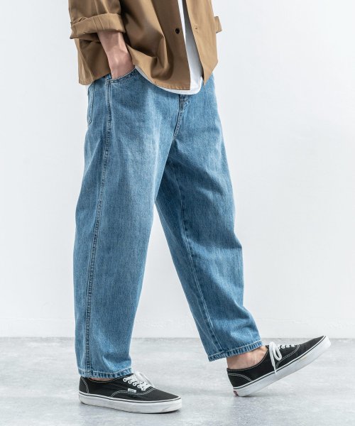 ロッキーモンロー Rocky Monroe デニムパンツ メンズ カジュアル ワイド テーパード アンクル クロップド 7分丈 綿 コットン 5p ポケット くるぶし シンプル ストリート ジーンズ ジー Magaseek