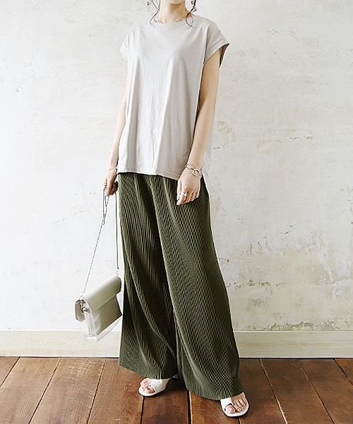 クーポン開催中 クリスタルプリーツワイドロングパンツ M L レディース 春夏 ボトムス パンツ モーブピンク カーキ ブルー チャコール プリーツパンツ トレンド 流行り アンドイット And It Magaseek