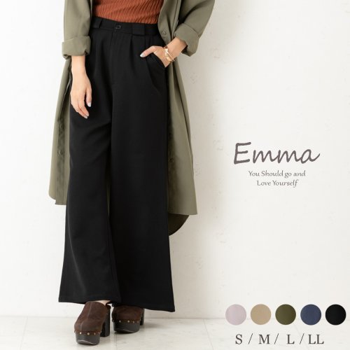 e.m.a(エマ)/女性らしく、しなやかで、美しく、脚長を演出します♪きっと気に入るワイドパンツ。/ブラック