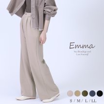 e.m.a(エマ)/女性らしく、しなやかで、美しく、脚長を演出します♪きっと気に入るワイドパンツ。/ライトベージュ