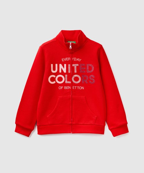 BENETTON (UNITED COLORS OF BENETTON GIRLS)(ユナイテッド　カラーズ　オブ　ベネトン　ガールズ)/スウェットグリッターロゴジップカーディガン/レッド