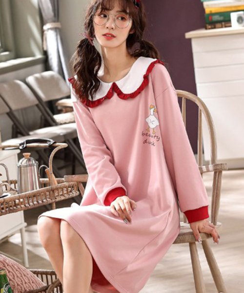 ミニミニストア Miniministore ワンピースパジャマ レディース ゆったり ルームウェア お洒落 ロング丈ワンピ 長袖寝間着 ナイトウエア Magaseek