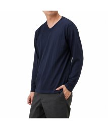 MAC HOUSE(men)(マックハウス（メンズ）)/NAVY ネイビー ストライプJQDVネック長袖Tシャツ MH/03708FW/ネイビー