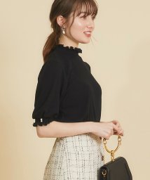 tocco closet(トッコクローゼット)/袖口パール付きフリルリブトップス/BLACK