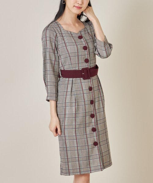 ベルト付きスクエアハートネックチェック柄ワンピース トッコクローゼット Tocco Closet Magaseek