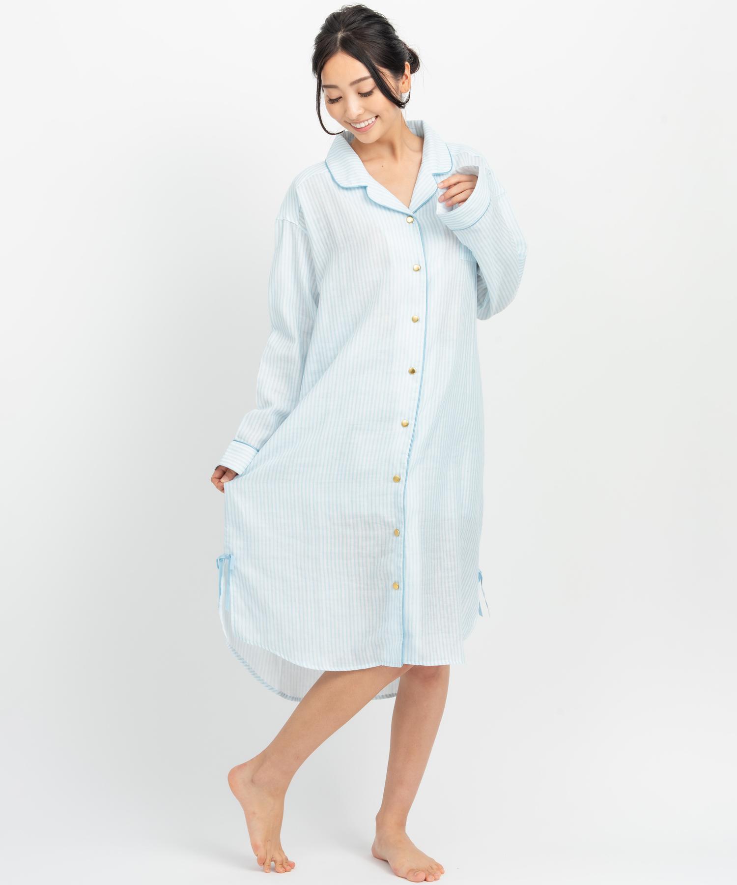 【セール】soft－gauze－clothパジャマシャツ長袖ワンピース 