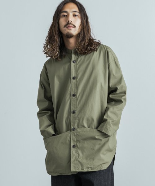シャツコート メンズ カジュアル 長袖 スタンドカラー ノーカラー バンドカラー ミリタリー ビッグシルエット ガーデニング スリーピング シンプル 綿 ナイロ ロッキーモンロー Rocky Monroe Magaseek