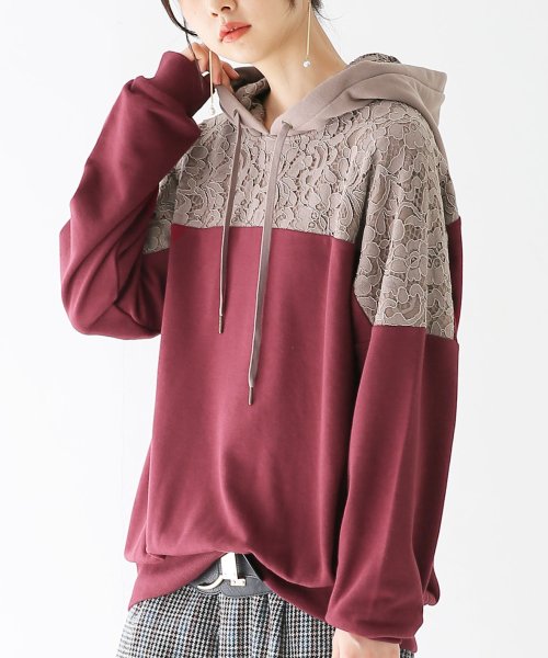 レース 配色デザインパーカー オシャレウォーカー Osharewalker Magaseek
