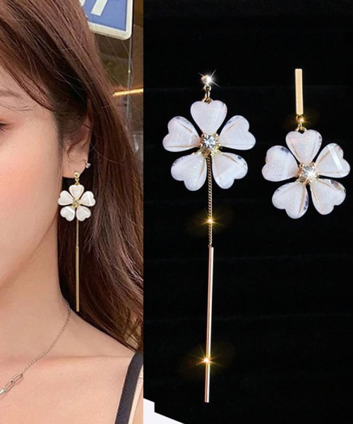 セール ピアス レディース 揺れる ロングピアス 大ぶり モチーフピアス 花 可愛い イヤリング 左右非対称 人気アクセサリー ショッピングゴー Shoppinggo Magaseek