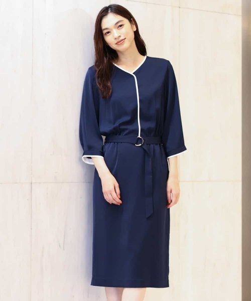 セール 洗える ベルト付き配色ワンピース アー ヴェ ヴェ A V V Magaseek