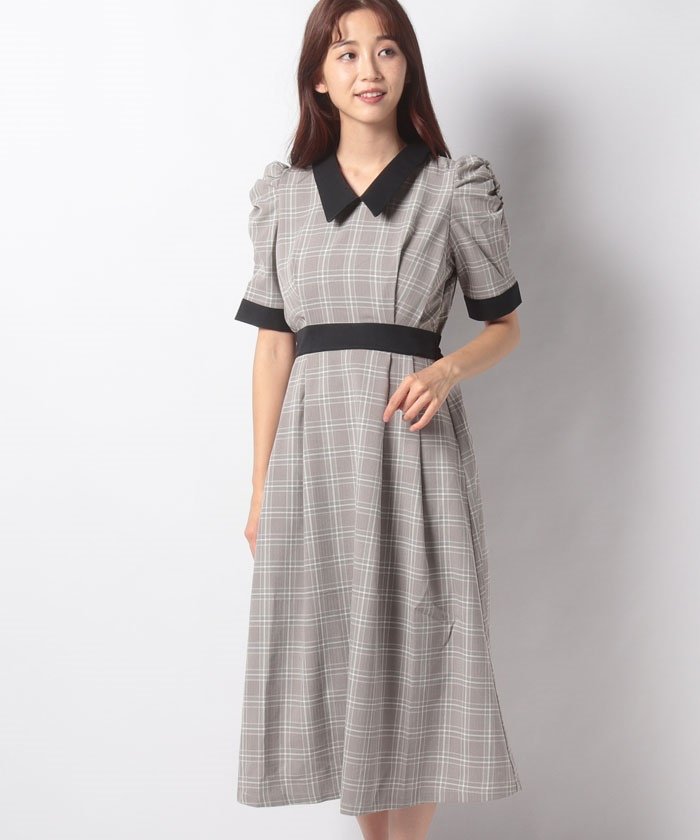 セール 配色パワショルチェックワンピース オリーブデオリーブ Olive Des Olive Magaseek