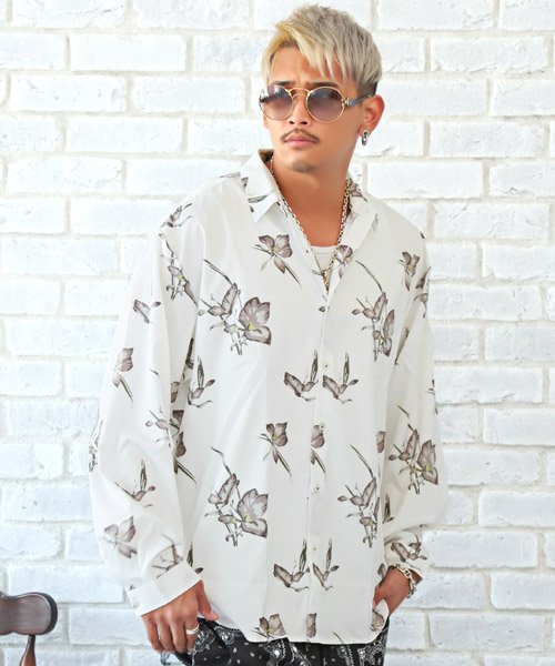 セール Garson Wave ギャルソンウェーブ 花柄レギュラーカラービッグシャツ シャツ メンズ 長袖 レディース 花柄 Bitter ビター系 ラグスタイル Luxstyle Magaseek