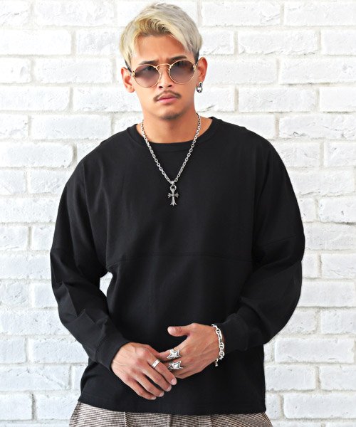 セール ドロップショルダー無地ビックロングtシャツ ロンt メンズ ユニセックス 長袖tシャツ ビッグシルエット 無地 ラグスタイル Luxstyle Magaseek