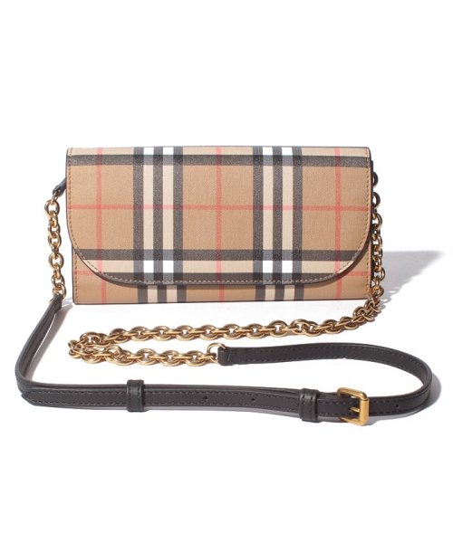 BURBERRY(バーバリー)/【BURBERRY】BURBERRY Vintage Check&Leather Wallet with Chain　ショルダーウォレット　4073220/BLACK