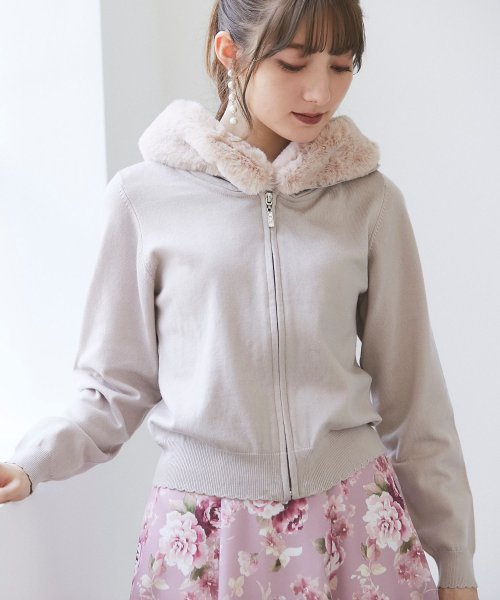 取り外し可能なフードファー付きクリアビジューファスナーニットパーカー トッコクローゼット Tocco Closet Magaseek