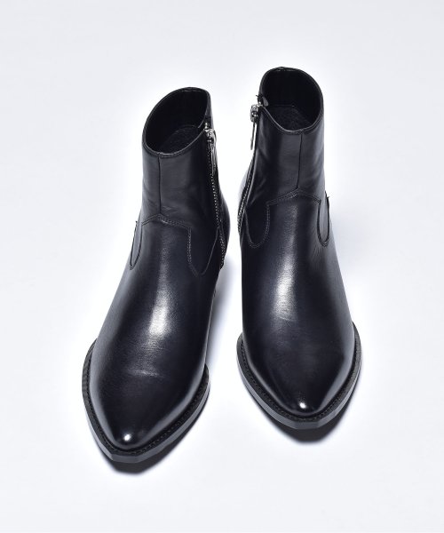 SVEC(シュベック)/ブーツ ヒールブーツ メンズ ショートブーツ ジョッパーブーツ おしゃれ ハイヒール 本革 革靴 皮靴 サイドジップ ドレスブーツ endevice 日本製/ブラック