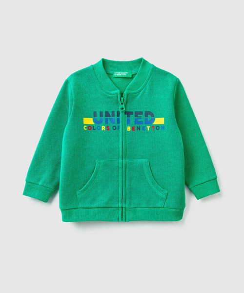 BENETTON (UNITED COLORS OF BENETTON BOYS)(ユナイテッド　カラーズ　オブ　ベネトン　ボーイズ)/スウェットロゴジップカーディガン/グリーン