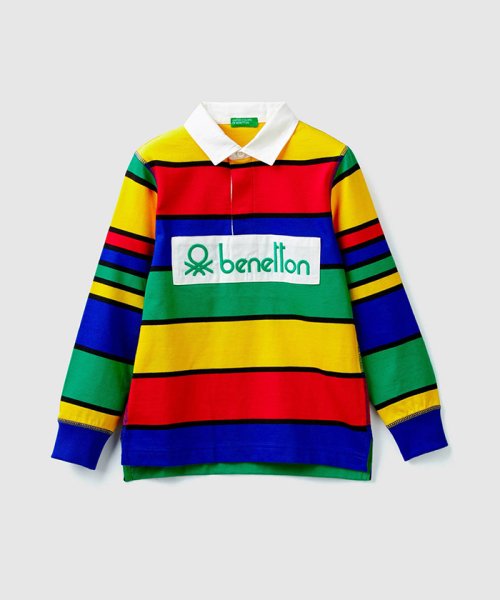 BENETTON (UNITED COLORS OF BENETTON BOYS)(ユナイテッド　カラーズ　オブ　ベネトン　ボーイズ)/ヴィンテージロゴマルチボーダーラガーシャツ/レインボー