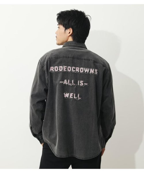 RODEO CROWNS WIDE BOWL(ロデオクラウンズワイドボウル)/ケミカルデニムシャツ/BLK