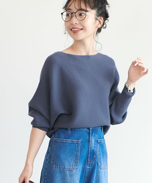 ＜マガシーク＞ コカ しっとりやわらかシンプルボートネックトップス レディース BLUE L coca】