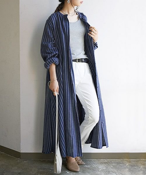 セール エミュラル Emural ネル素材aラインマキシ丈ワンピース M L レディース 秋冬 ワンピース ネイビー アイボリー ホワイト グレー ブラック ブラックウ アンドイット And It Magaseek