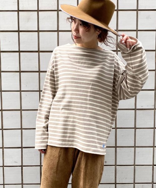 FREDY&GLOSTER(フレディアンドグロスター)/【ORCIVAL/オーシバル】COTTON LOURD ボーダーカットソー #B449/ブラウンベージュ系3