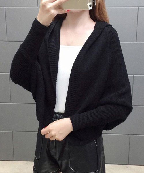 セール カーデガン ニット レディース ドルマンスリーブ 厚手 フード付き アウター ショート丈 ゆったり カジュアル ミニミニストア Miniministore Magaseek