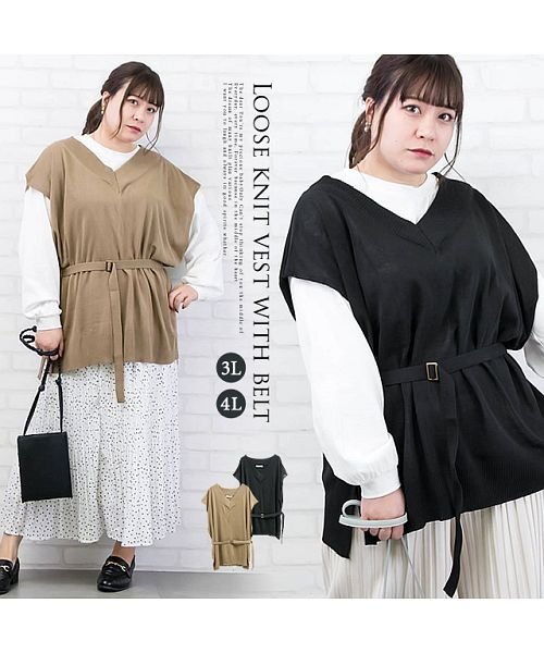 セール ベルト付ルーズニットベスト クレット 大きいサイズ Clette Magaseek